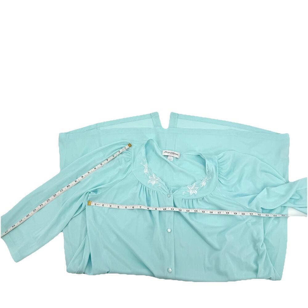 Miss Elaine Nylon Robe Sz Large Aqua Blue Button Front Housecoat Cottagecore VTG - Picture 4 of 8